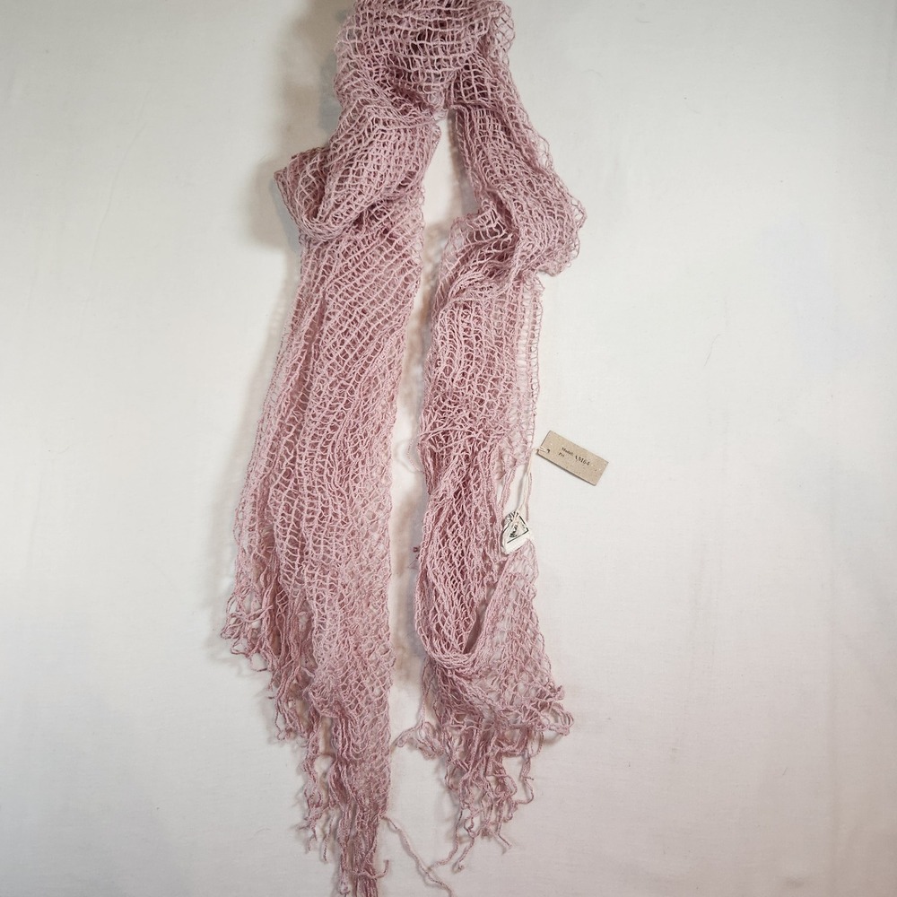 Earth collection Dusty Rose Open KnitMesh Scarf Fringed Boho Fishnet 100% cotton